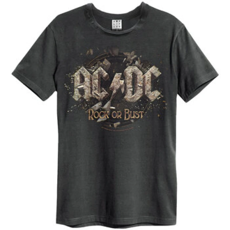 Image of Amplified Amplified Men Rock Or Bust Tour AC DC T-Shirt in Charcoal Size: X-Small Charcoal XS Male 5063238051232