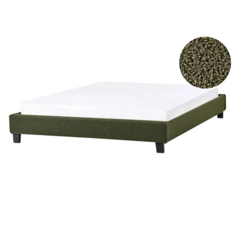 Image of Beliani Bed Without Headboard Boucle Roanne 140 X 200 Cm (Eu Double) Dark Green