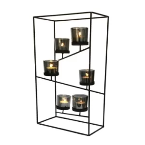 Image of Black Wire Tiered Six Candle Holder With Glass Holders