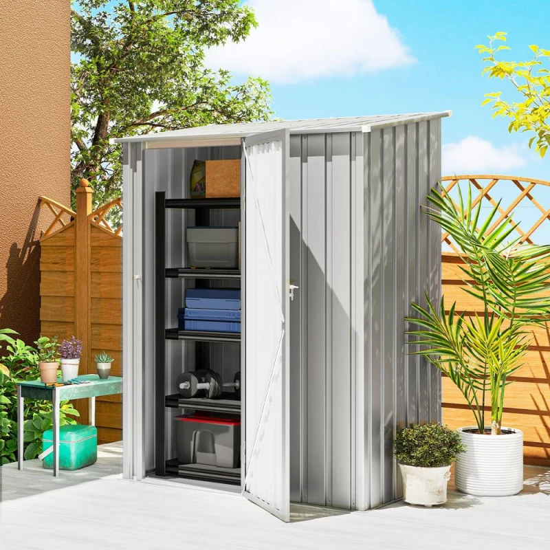 Image of OUTSUNNY Outdoor Storage Shed Steel Garden Shed w/ Lockable Door Grey Grey Unisex