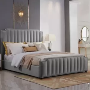 Image of Klara Upholstered Beds - Plush Velvet, Single Size Frame, Grey - Grey