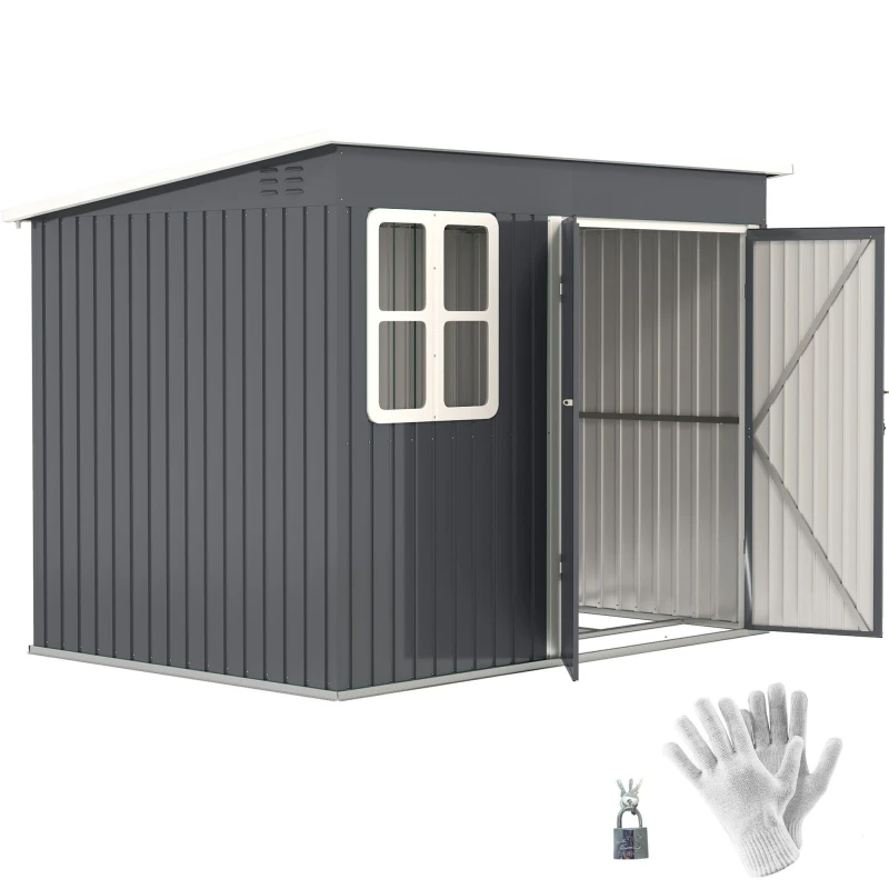 Image of Outsunny 8.5 x 6ft Galvanised Steel Garden Shed with Foundation Kit, Grey Pale Grey
