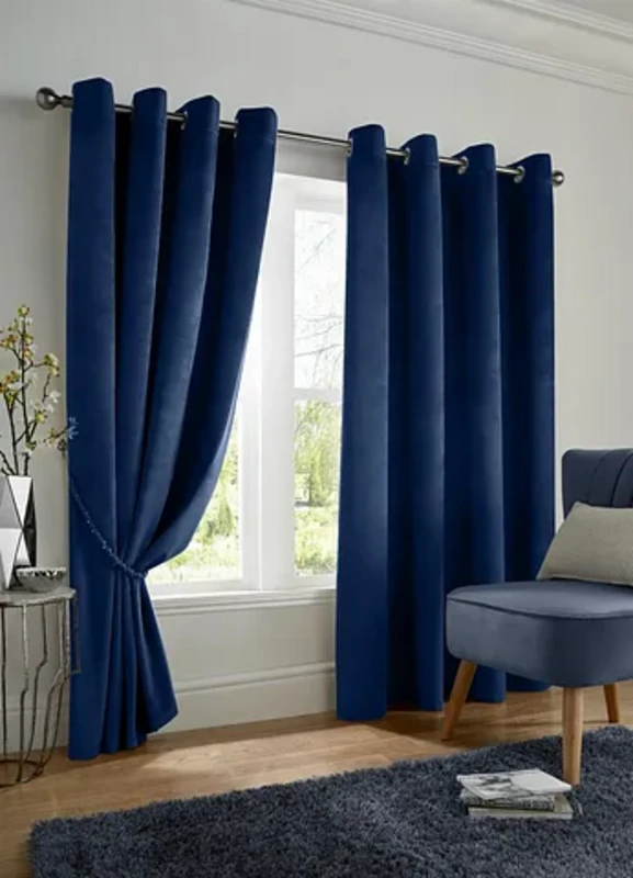 Image of Alan Symonds Velvet Blackout Ring Top Eyelet Curtains Blackout Curtains 117x183cm Blue 39187718001