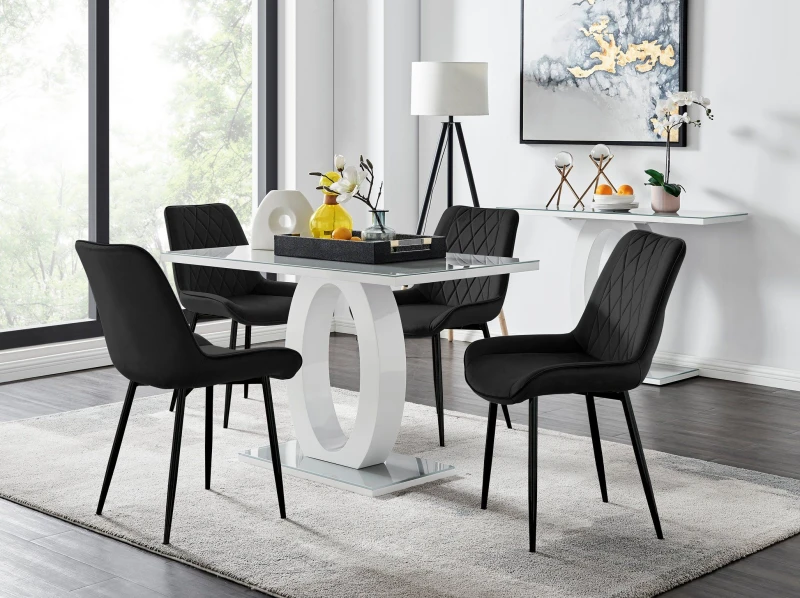 Image of FurnitureboxUK FurnitureboxUK Giovani 4 Grey Dining Table & 4 Pesaro Black Leg Chairs Black One Size Unisex 5056542664717
