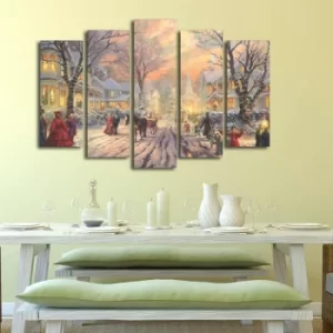 Image of 5PATNOEL-4 Multicolor Decorative Canvas Painting Winter Town (5 Pieces)