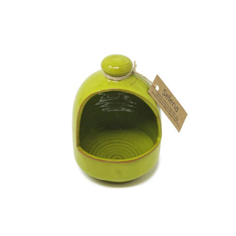 Image of Verano Spanish Ceramics Selena Glazed Hand Dipped Solid Colour Kitchen Dining Salt Pig Lime Green (D) 11Cm