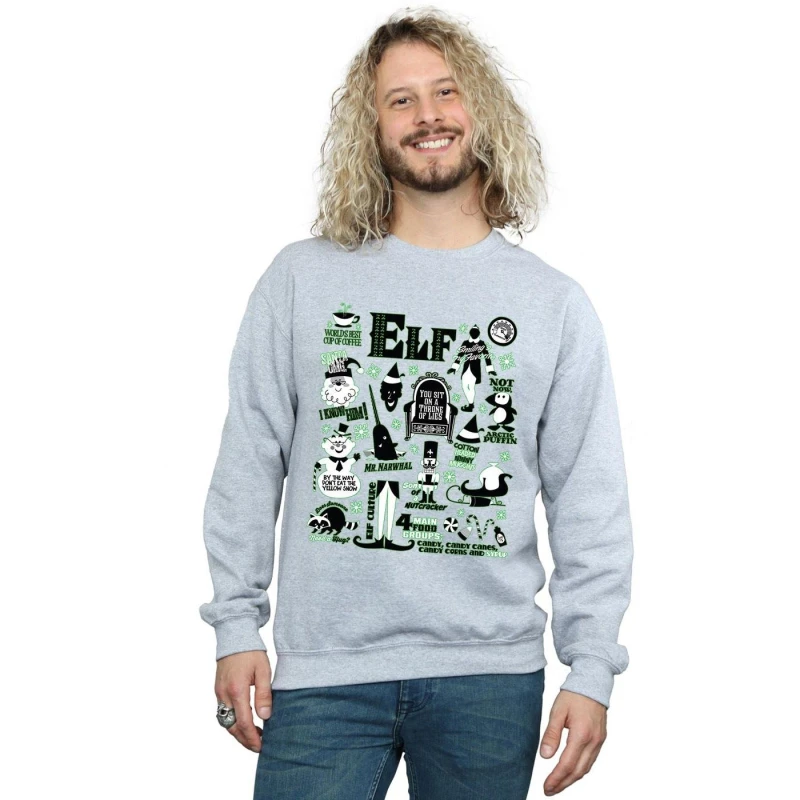 Image of Elf Elf Men Infographic Poster Sweatshirt in Grey Size: Small Grey S Male 5057736077207