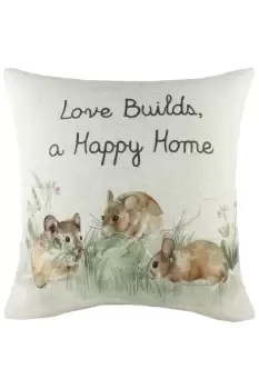 Image of Hedgerow Mice Hand-Painted Watercolour Printed Cushion