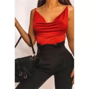 Image of I Saw It First Red Slinky Cowl Neck Bodysuit - Red