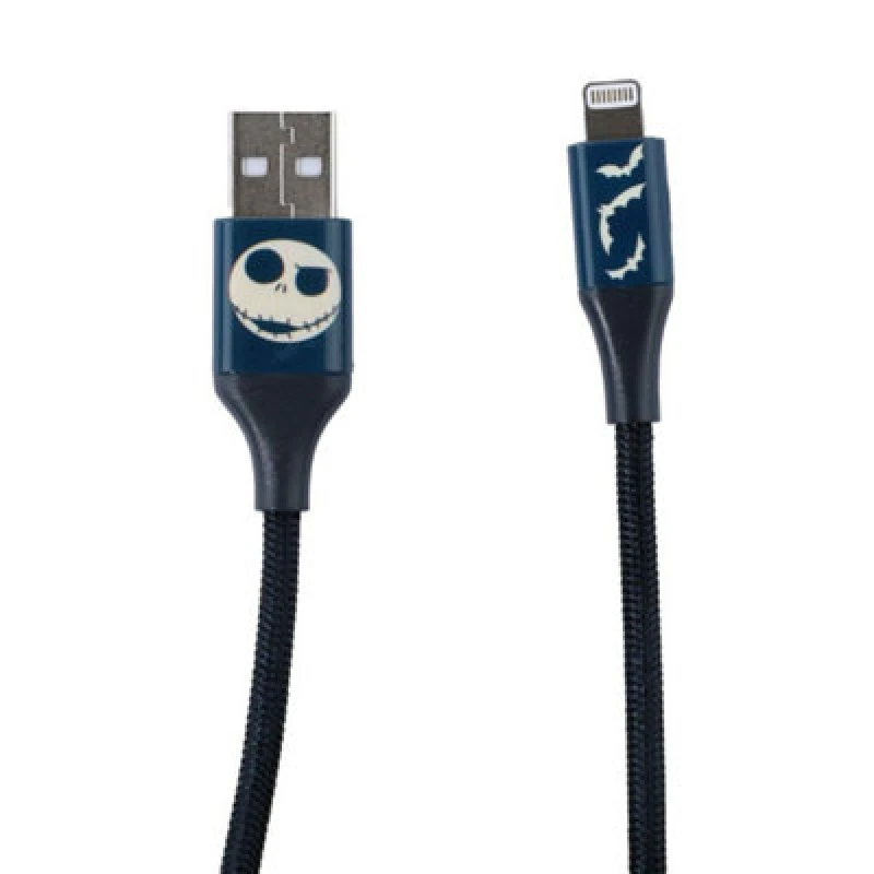 Image of Disney Nightmare Before Christmas 6ft USB-A To Lightning Braided Charging Cable Jack Bats in Blue Blue One Size Unisex 8101464670906