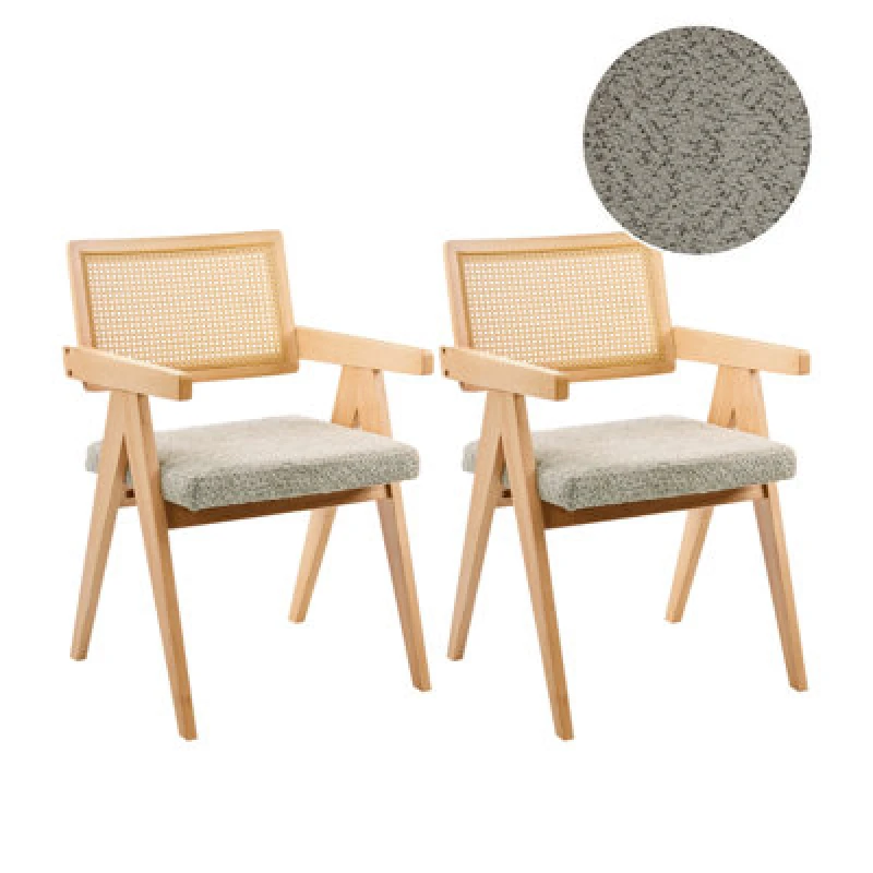 Image of Beliani Set Of 2 Dining Chairs Ava Wood Light Brown/ Taupe