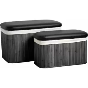 Image of Ottoman Black Bamboo Storage Seats - Premier Housewares