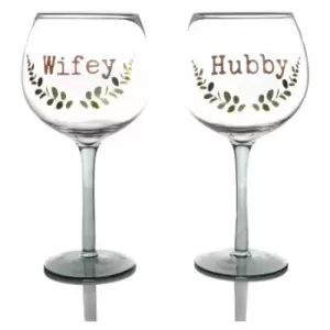 Image of Downtown Love Story Gin Glass Set of 2 Hubby and Wifey