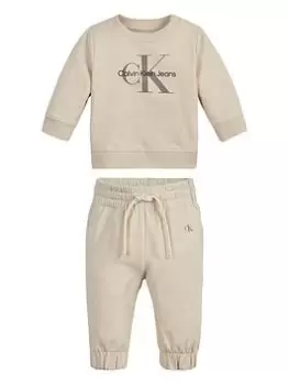 Image of Calvin Klein Jeans Baby Monogram Sweatshirt Set - Muslin, Muslin, Size Age: 9-12 Months