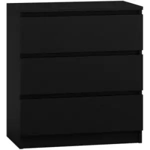 Image of Stora Modern 3 Drawer Chest of Drawers - Matt Black - Black