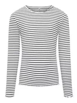 Image of Only Kids Girls Stripe Rib Long Sleeve Top - Night Sky/Cloud Dancer, Navy, Size Age: 7-8 Years, Women