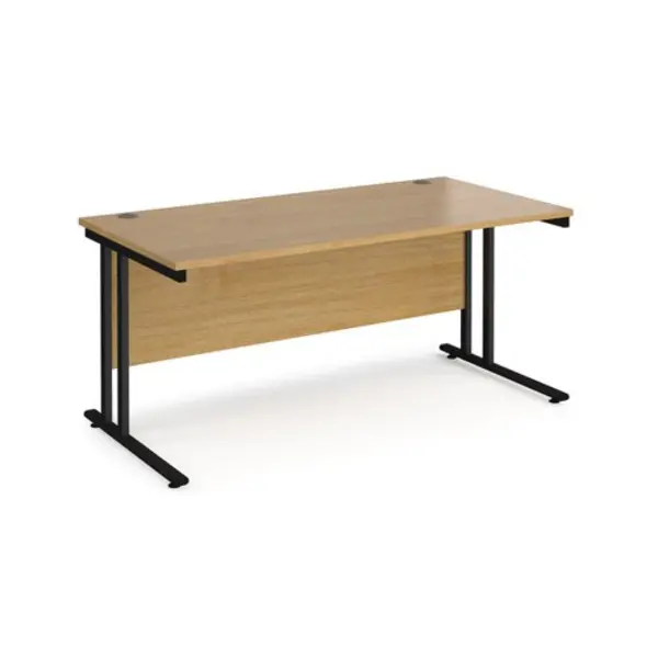 Image of Office Desk 1600mm Rectangular Desk With Cantilever Leg Oak Tops With Black Frames 800mm Depth Maestro 25