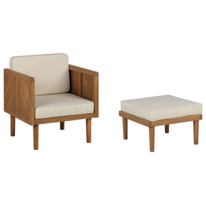 Image of Beliani Garden Armchair With Ottoman Baratti Acacia Wood Brown