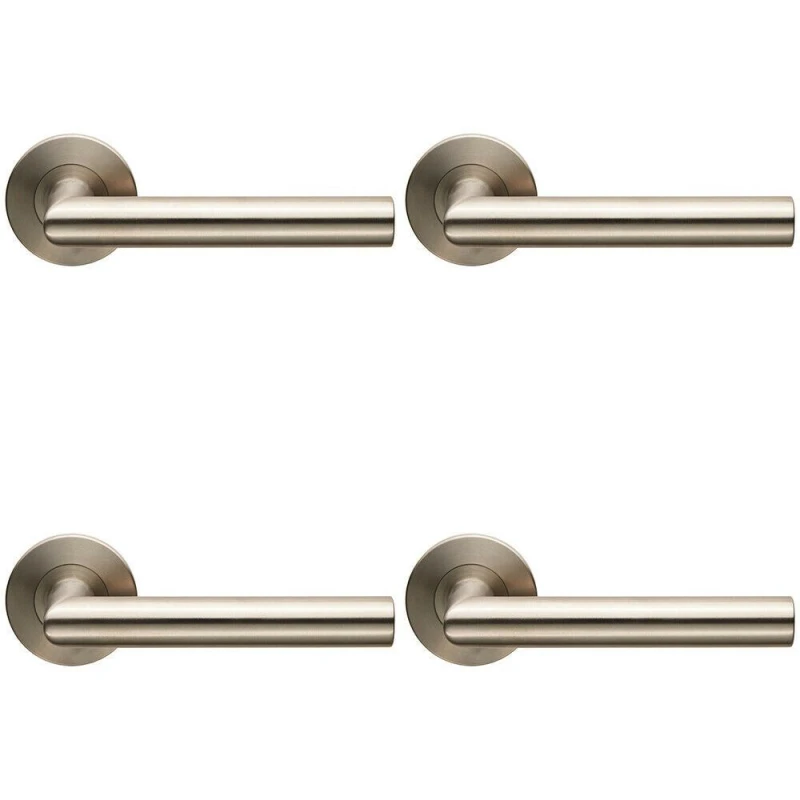 Image of Loops 4x PAIR Straight Mitred Bar Handle on Slim Round Rose Concealed Fix Satin Steel Metallics