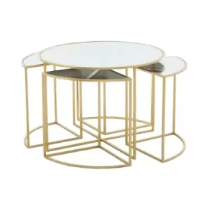 Image of Jolie Five Peice Nesting Tables Set With Mirrored Top And Gold Frames