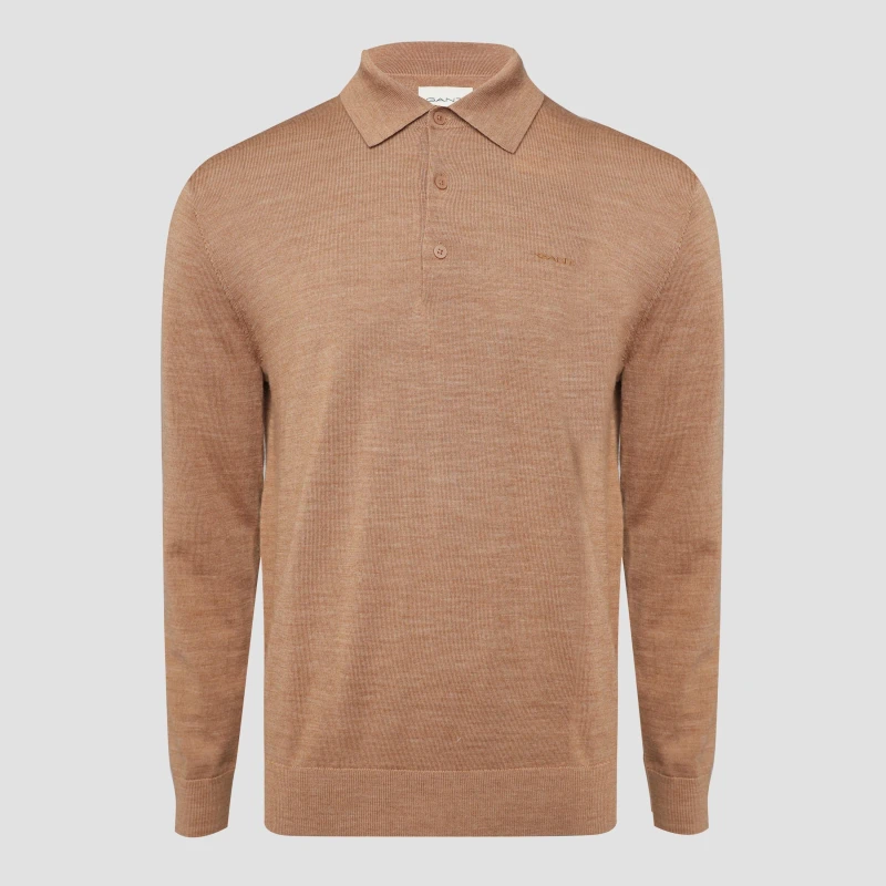 Image of Gant Extrafine Merino Wool Polo Shirt Beige male S