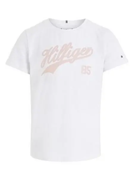 Image of Tommy Hilfiger Girls Hilfiger Script Short Sleeve T-Shirt - White