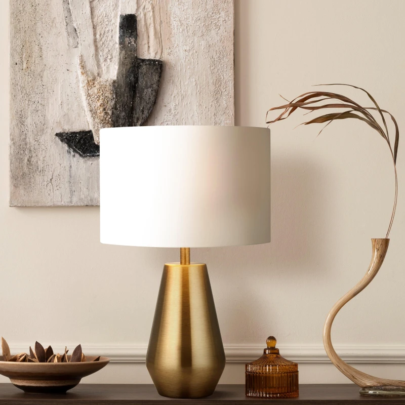 Image of Lighting Collection Pair Touch Table Lamps - Antique Brass Base/Cream Shade, Gold 700818
