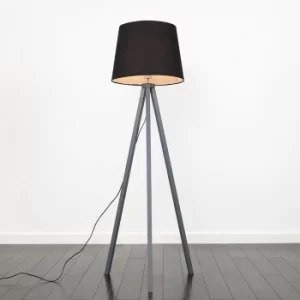 Image of Barbro Grey Tripod Floor Lamp With XL Black Aspen Shade