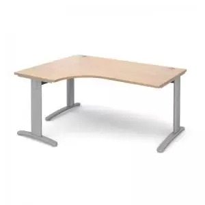 Image of TR10 deluxe left hand ergonomic desk 1600mm - silver frame and beech