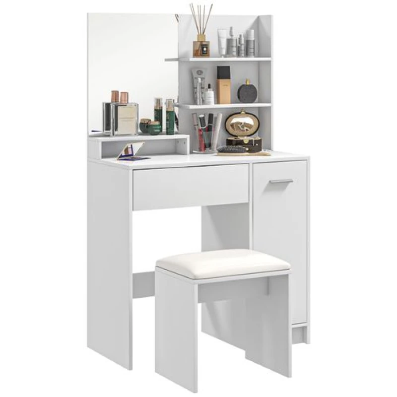 Image of HOMCOM Dressing Table with Mirror and Stool, Makeup Desk for Bedroom, White 831-779V70WT