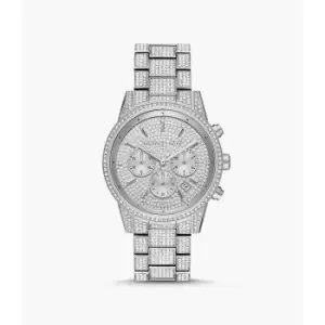 Image of Michael Kors Womens Ritz Three-Hand Glitz Stainless Steel Watch - Silver
