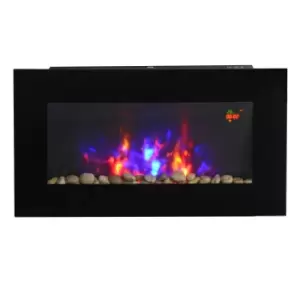 Image of HOMCOM 1000W Wall Mounted Tempered Glass Electric Fireplace Heater Wall Fires Black