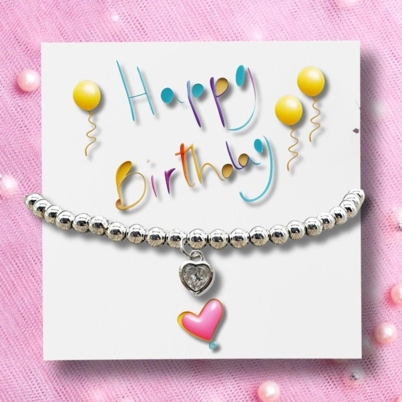 Image of Aye Do Gifts Happy Bday Party Heart Bracelet on Card 3555-CD-SB Silver female One Size