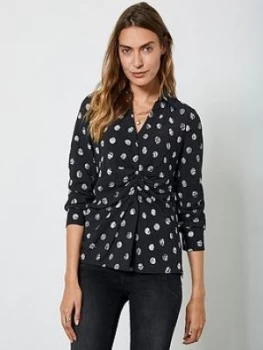 Image of Mint Velvet Eve Spot Print Waisted Shirt - Black, Size 18, Women
