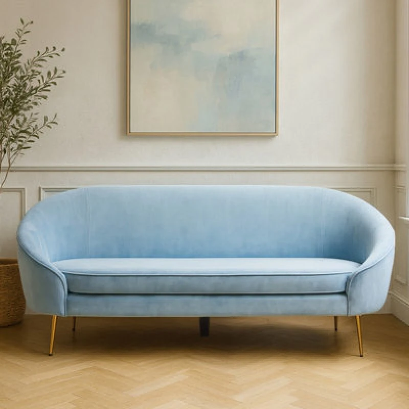 Image of Orsina 3 Seat Aqua Blue Velvet Sofa