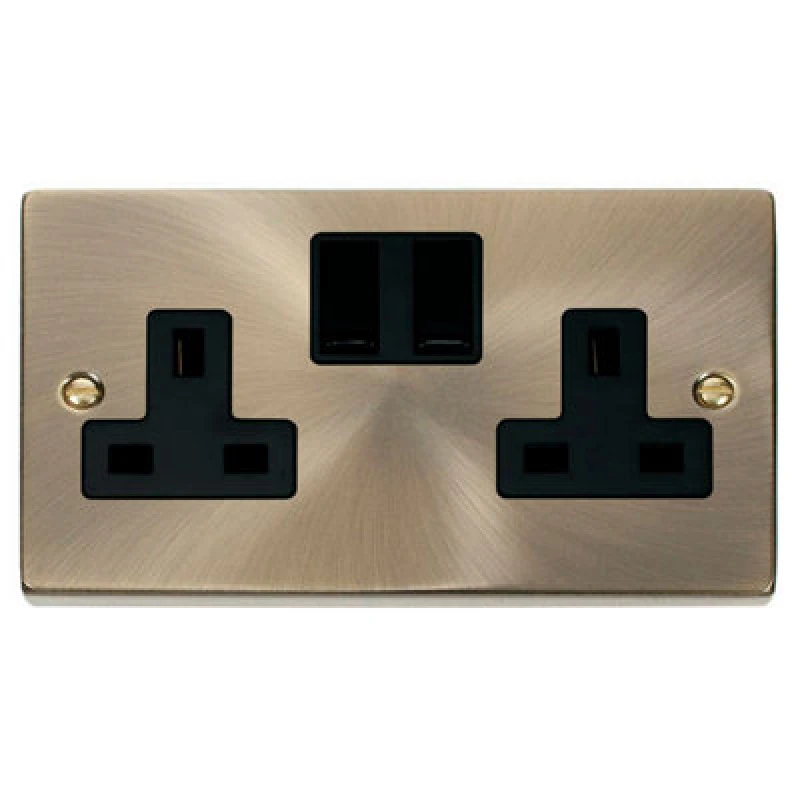 Image of SE Home Antique Brass 2 Gang 13A Twin Double Switched Plug Socket Gold unisex