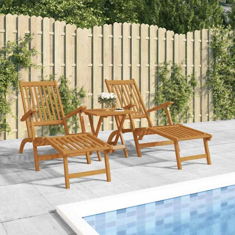 Image of VIDAXL Outdoor Deck Chairs with Footrests 2 pcs Solid Wood Acacia Vidaxl 8720287177777