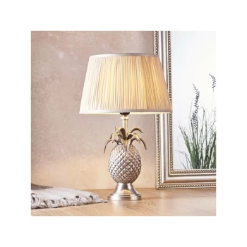Image of Endon Lighting Pineapple & Freya - Table Lamp Pewter Plate & Oyster Silk 1 Light IP20 - E27