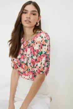 Image of Painted Floral Puff Sleeve Blouse