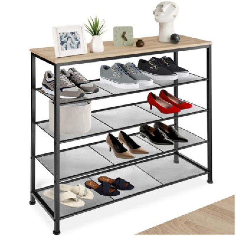 Image of Tectake Shoe Rack Sheffield - Storage Shelf And 4 Grid Shelves, Industrial Style - Industrial Wood Light, Oak Sonoma