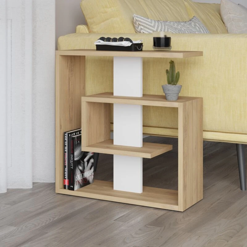 Image of DECORTIE Decortie - Saly Modern Side End Table Multipurpose With Creativeness h 57cm 3 Tier - Oak / White - Oak M.SH.13185.4