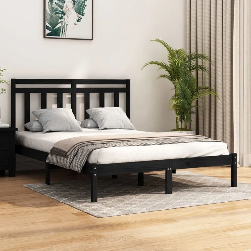 Image of VIDAXL Bed Frame without Mattress Black 140x190cm Solid Wood Vidaxl 8720287039761