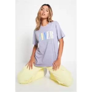 Image of I Saw It First Grey Rainbow Sinner Oversized Slogan T-Shirt - Grey