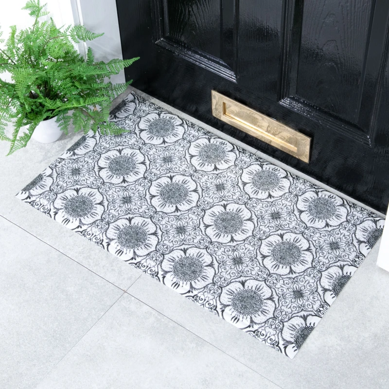 Image of Native Natural Flower Tile Pattern Doormat (70 X 40Cm)
