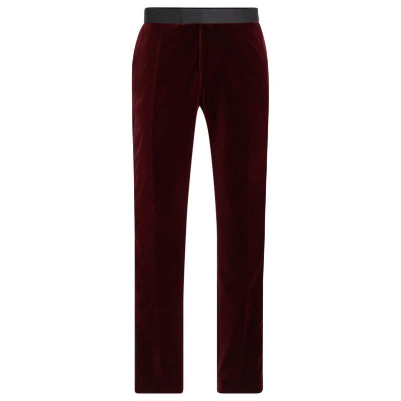 Image of Boss Mens Genius Tux Cotton Slim Fit Suit Trousers Dark Red 602 male 36 (46)