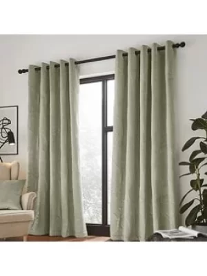 Image of Catherine Lansfield Velvet Pinsonic Leaf Eyelet Lined Curtains