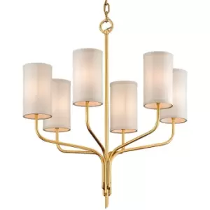Image of Juniper 6 Light Chandelier Textured Gold Leaf, Fabric Shade