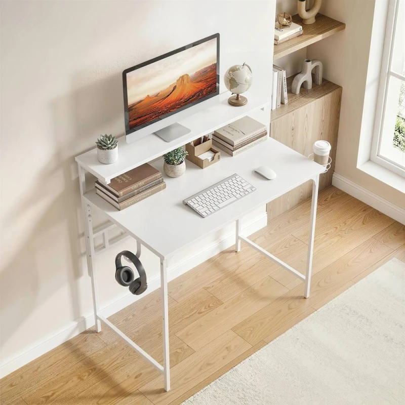 Image of HOMCOM Computer Desk, 80cm Home Office Study Table with Hutch Shelf in White White Unisex