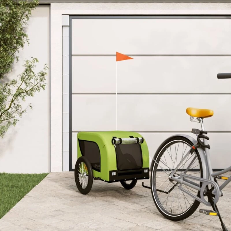 Image of VIDAXL Vidaxl - Pet Bike Trailer Green and Black Oxford Fabric and Iron 8720845770891