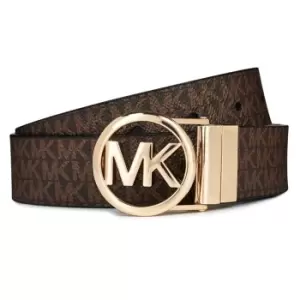 Image of Michael Kors Round Buckle Reversible Logo and Leather Belt - Brown
